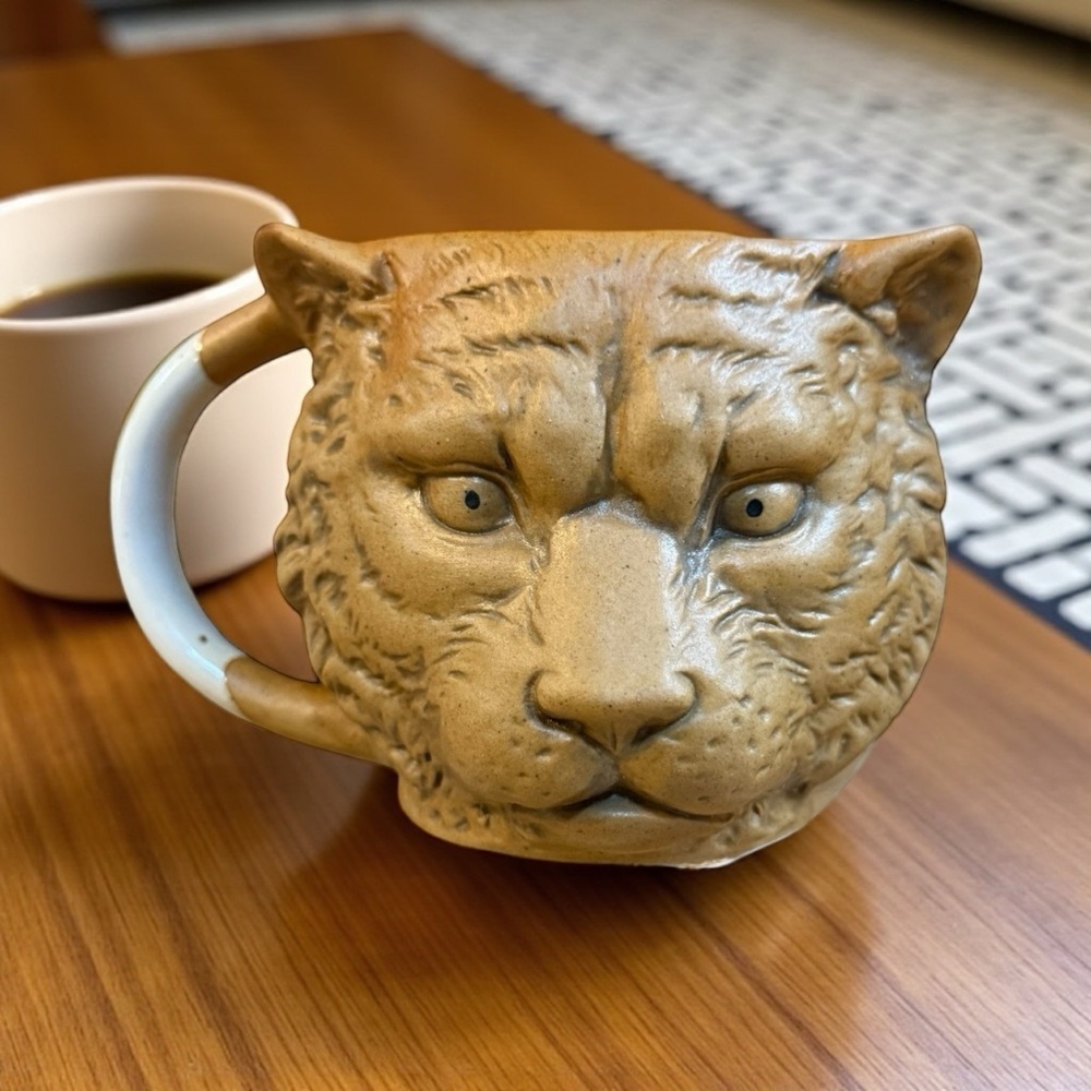 Monkey Jungle 3D Lion Face Mug Brown Porcelain Animal Theme 4"